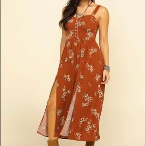 SHYANNE WOMEN'S BROWN FLORAL BUTTON SLIT MIDI DRESS